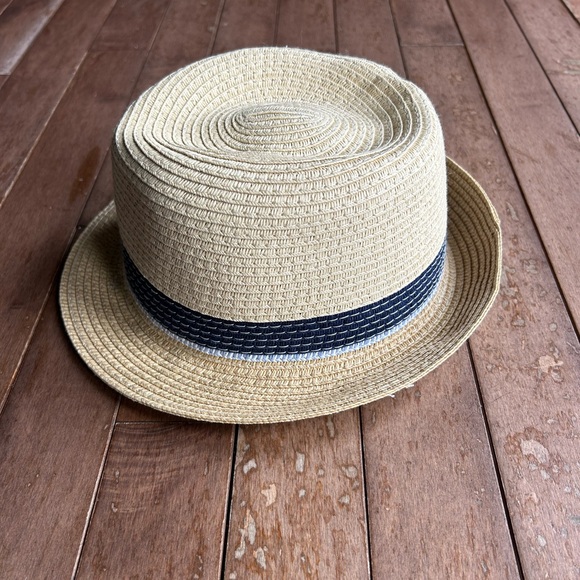 Kids Straw Fedora Hat with Blue Grosgrain Ribbon Band One Size - Picture 2 of 4